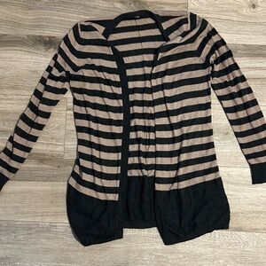 LOFT Black and Tan Striped Cardigan Sweater